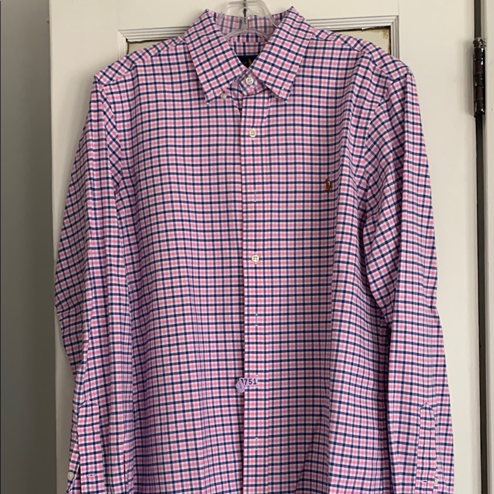 Ralph Lauren Men's Pink & Navy Checkered Shirt - Size M